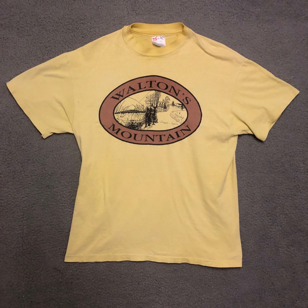 Single Stitch Vtg Waltons Mountain T Shirt Yellow Nature TV Show 80s 90s Med